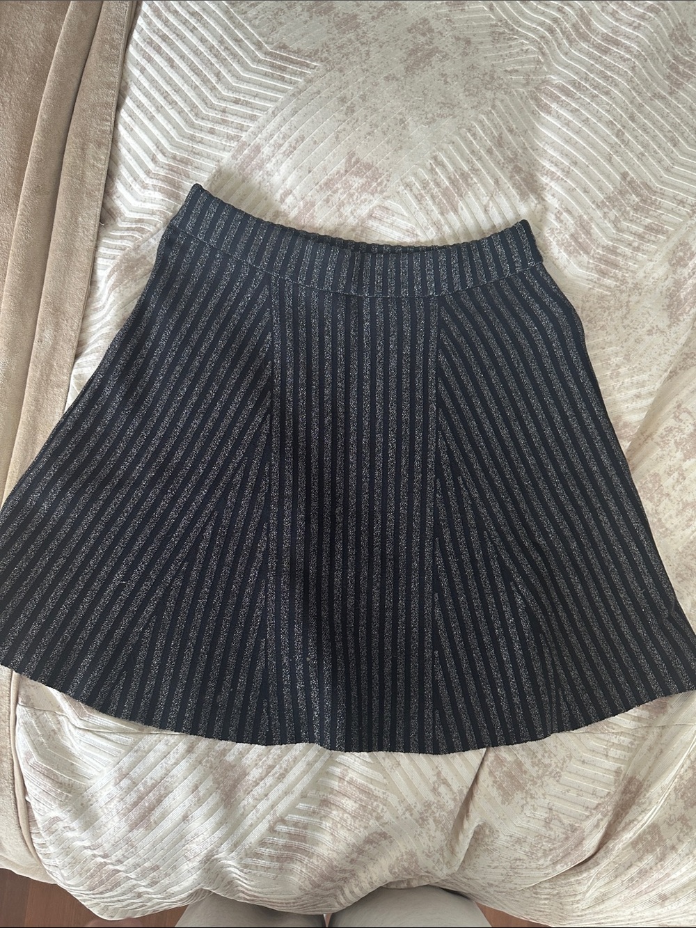 BCBGMaxAzria Black Skater Skirt with Silver Stripes